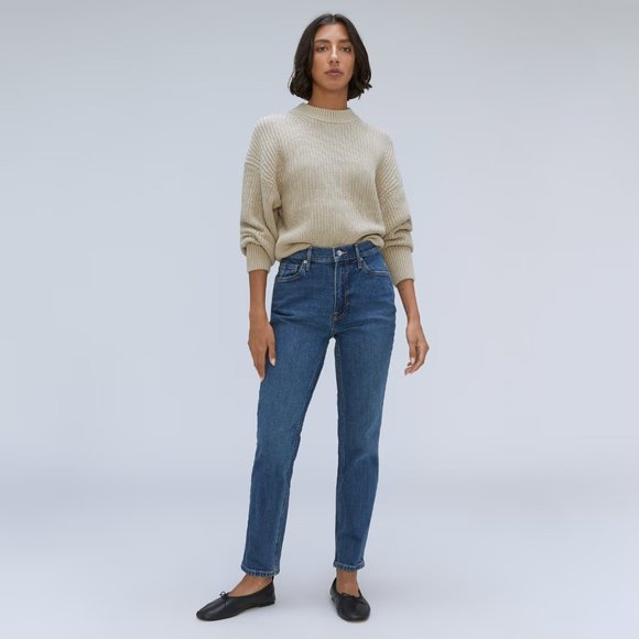 Everlane Jeans Crop Original Cheeky High Rise Blue Denim Straight - Picture 2 of 14
